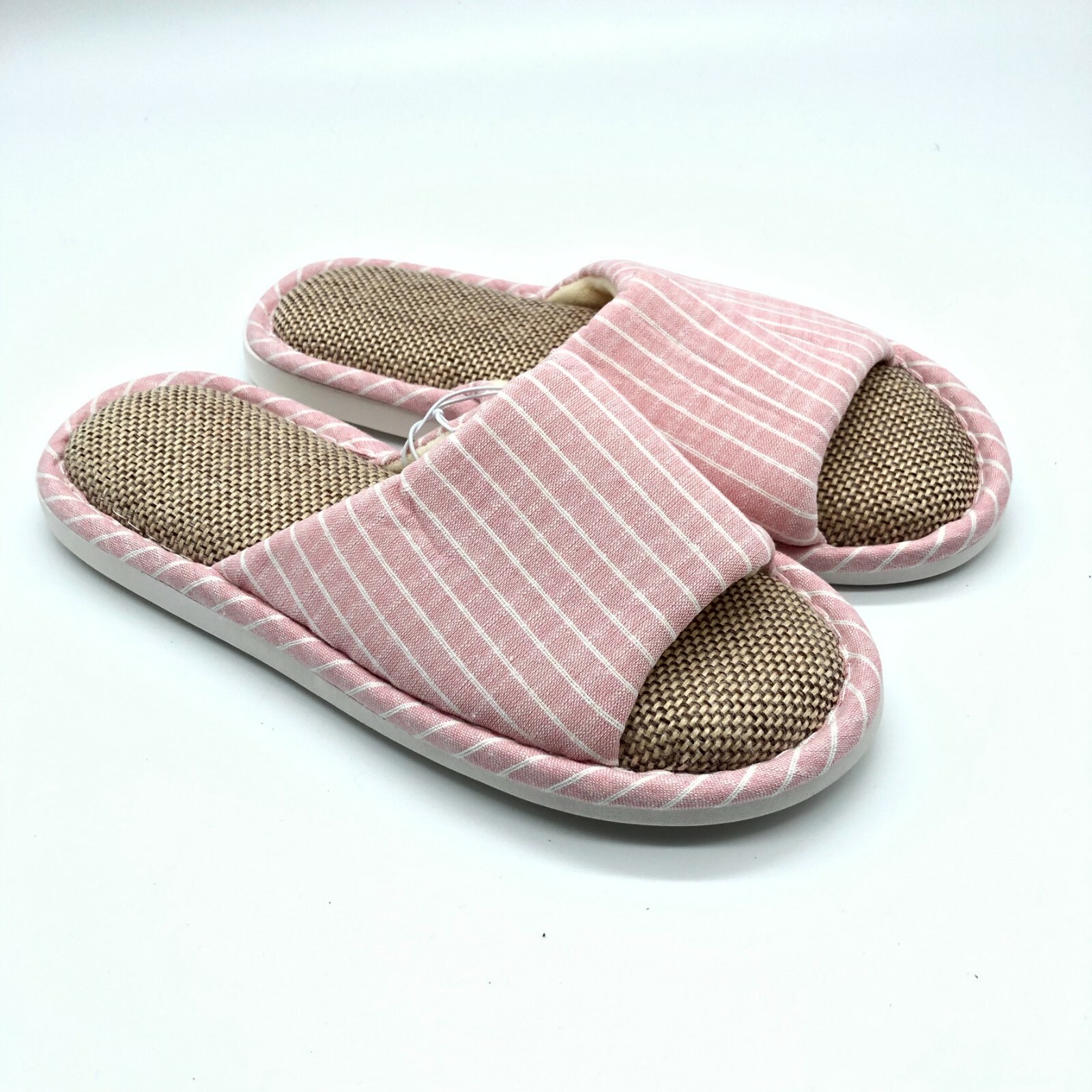 Women’s Striped Pink Slides – Cushioned Fabric Slippers Size US 5/6 / EU 37-38-image
