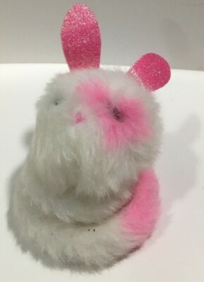 Pomsie Poos White Pink Rabbit Glitter Springy Plush w/ Clip UK