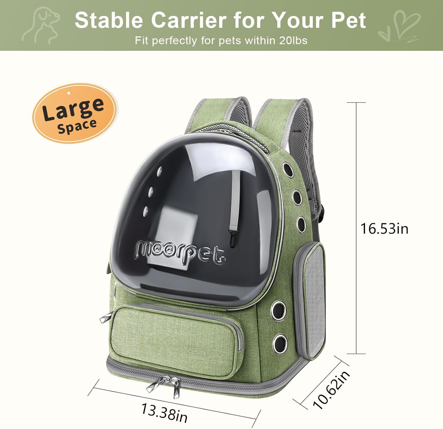 Cat Backpack Carrier, Breathable Cat Carrier Large Space Bubble Pet Green