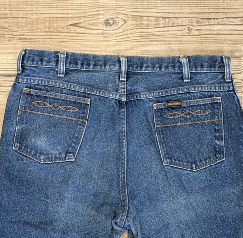 Vintage Wrangler Jeans Denim Blue Made in USA 36x31 Hemmed Tag Says 38 Long - Picture 7 of 11