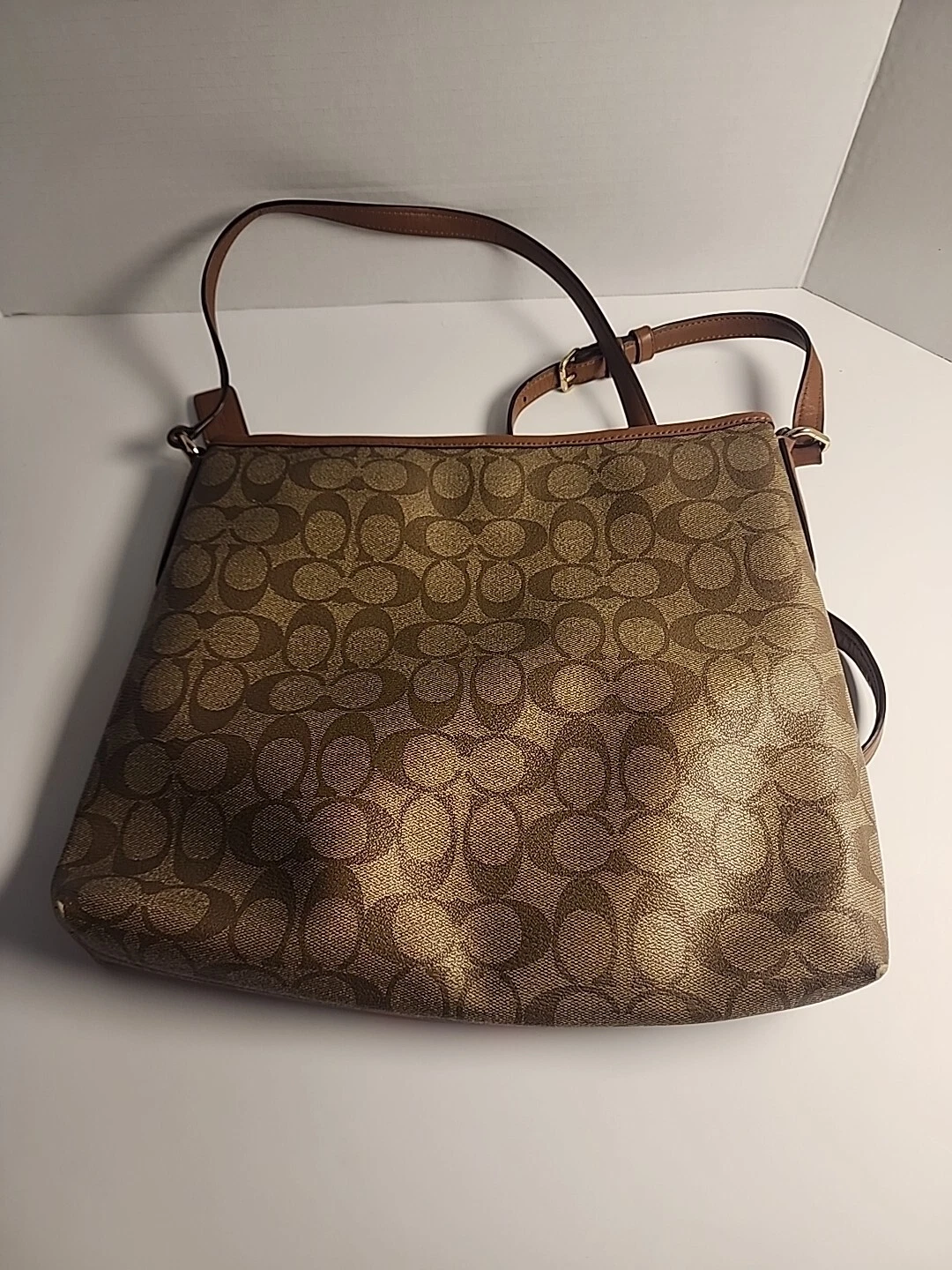 Autentica borsa a righe COACH Varsity in tela rivestita firmata tracolla