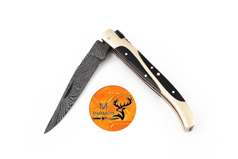 NAVAJA DE BOLSILLO PLEGABLE DE ACERO DAMASCO FORJADO HECHA A MANO PERSONALIZADA CAMPING EDC 1263 Foto 4 de 4