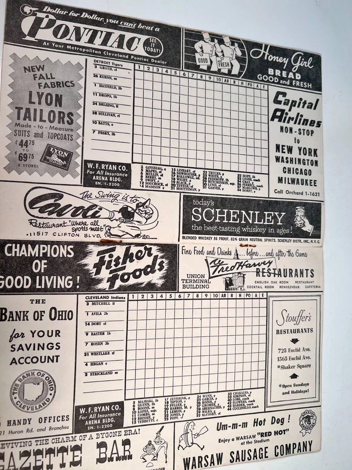 🔥 1952 Cleveland Indians Program vs Tigers Unscored Cover Tear🔥 - Image 3 of 4