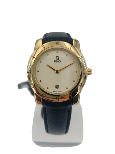 Orologio Fendi originale uomo donna cinturino pelle nera quadrante bianco  dorato | eBay