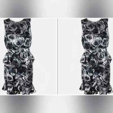 NWT $50 Kate Young Target Rose Print Ruffle Dress Black Gray White Party size 14