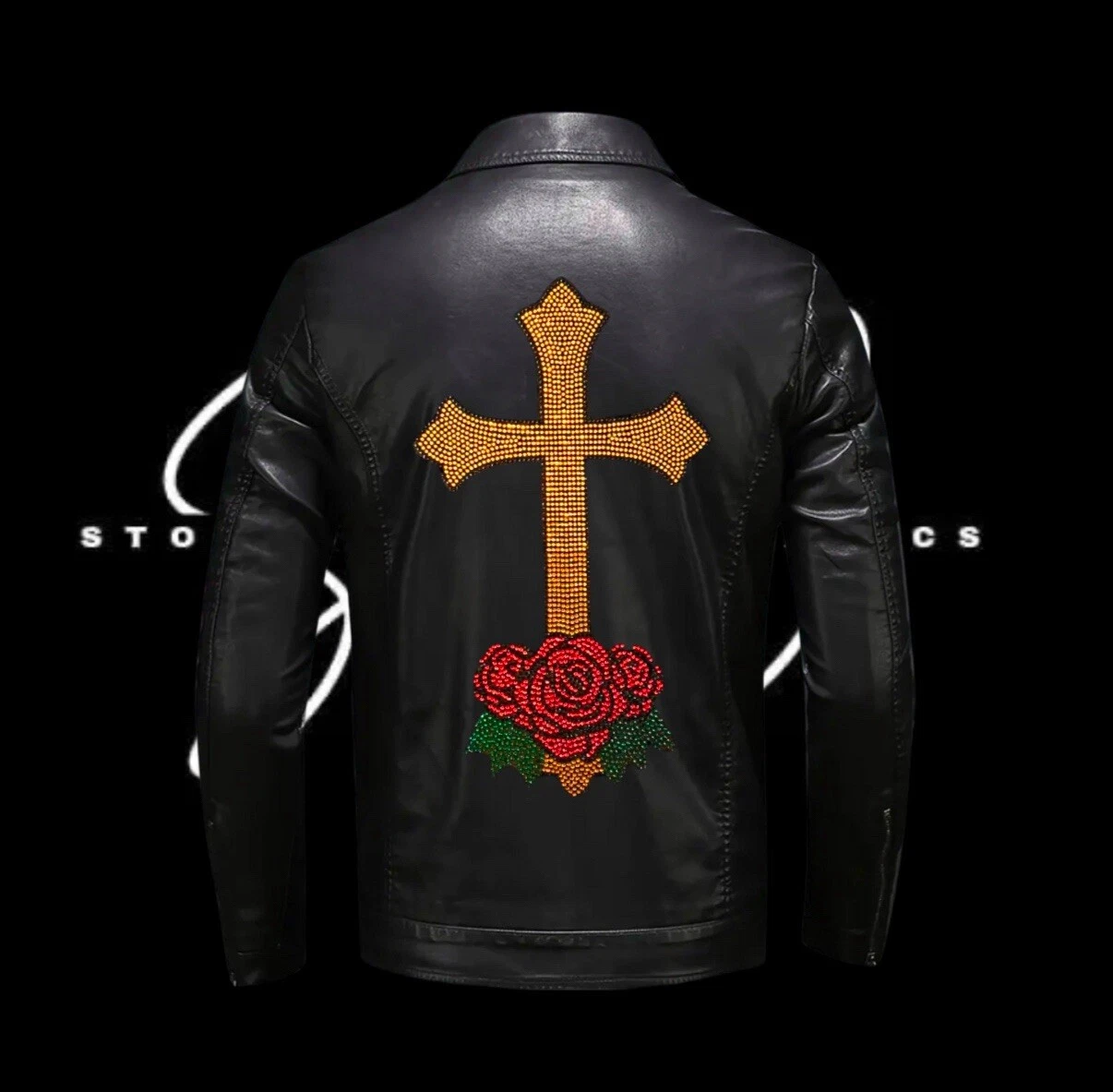 Leather Jacket With Skull Rhinestone Design