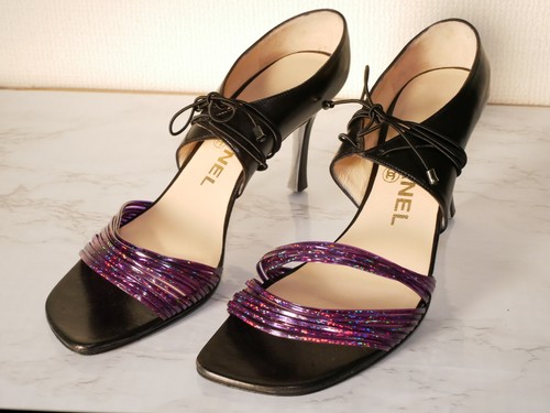 Chanel Sandals Pumps Mule Purple Black Silver Ladies Italy #5064P | eBay