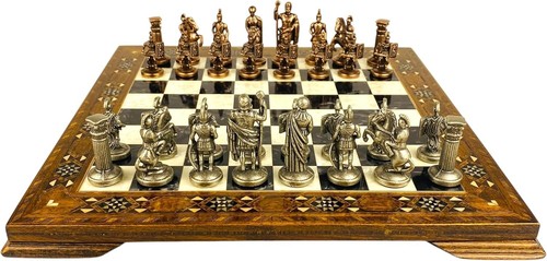 Luxury Chess Set Roman Chessmen Handmade Inlaid Solid Chess Board, Gift Idea - 第 1/10 張圖片