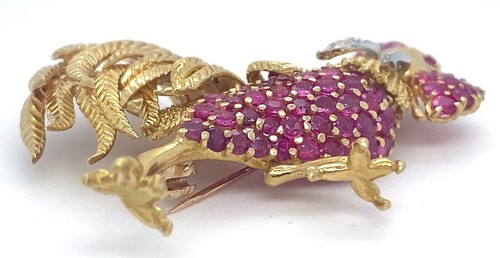 Tiffany & Co. 18k Yellow Gold and Platinum Ruby and Diamond Rooster Brooch - Picture 14 of 16