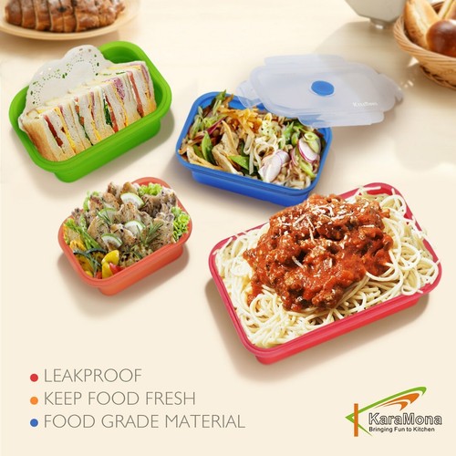 Set of 4 Silicone collapsible Food Storage containers with snap lids BPA FREE - Picture 7 of 10