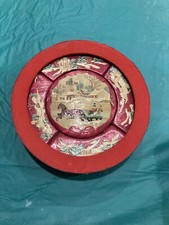 Rare Saks Fifth Ave Red Round Antique Sewing Box/Basket Hand Craft Straw Bamboo