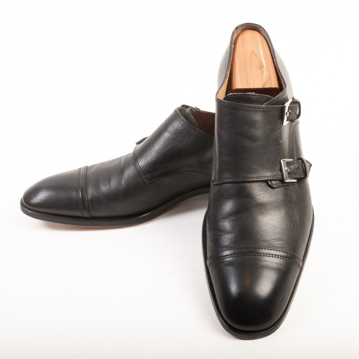 Antonio Maurizi 
Men\'s Black Double Monk Strap Oxfords with Brogue Toe The Bishkek Black Leather Cap Toe Double Monk Strap Men Shoe  main image 2