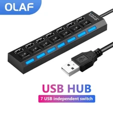 USB 2.0 Hub Multi USB Splitter Ports Hub Use Power Adapter Switch 30CM Cable