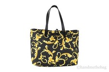 Versace Large Black and Gold Print Nylon Stampato Tote Bag Shoulder Purse