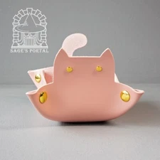 Sage's Pink Enchanted Cat Dice Tray | DND Dice Tray TTRPG Cute Kitty Dice Tray