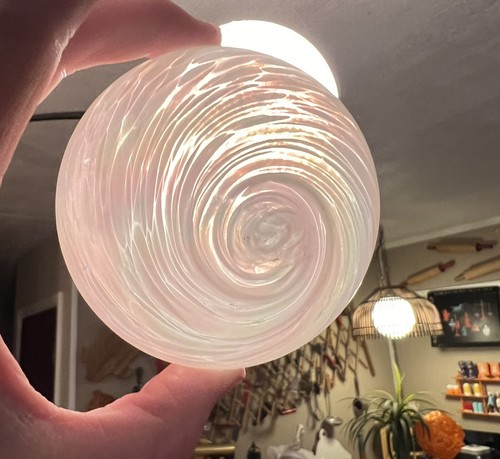 Hand Blown Art Glass Orb Ball Tabletop Ornament Pink Iridescent W/ Hanger - Picture 4 of 13
