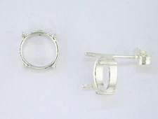 4 Prong Round Cabochon Earring Setting Sterling Silver