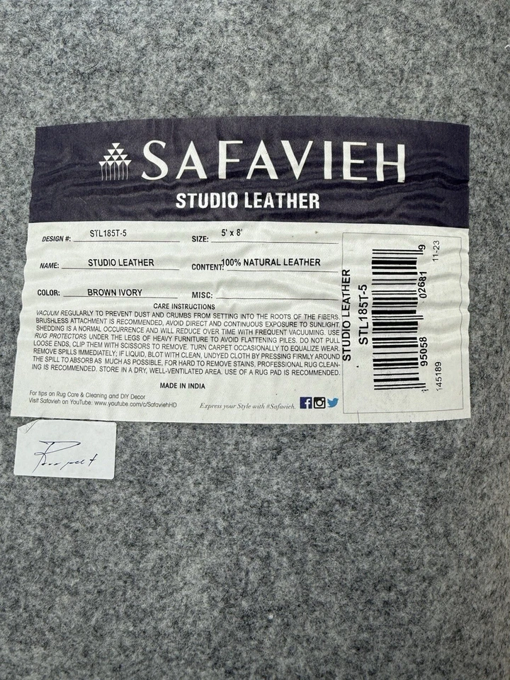 Nueva alfombra de cuero de vaca Safavieh 5x8... marrón, tostado y blanco con ojales de bronce. Foto 2 de 4