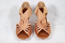 Woman's YYTING Ballroom Dance Wedding Tan Satin Shoes Low Heel SZ 5.5