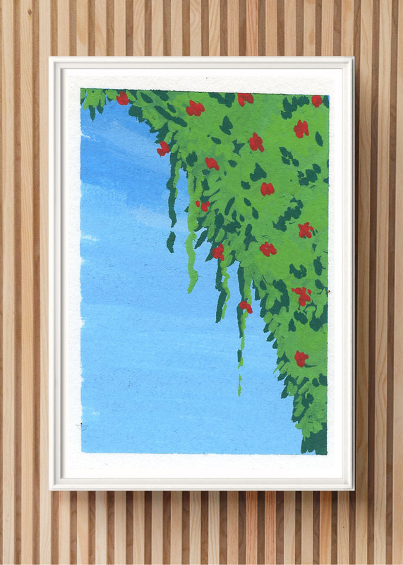 ACEO Art Trading Card Hanging Plant  Acrylic Marker OOAK Original Painting