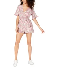 maison Jules Womens Belted Romper Jumpsuit, Pink, 10