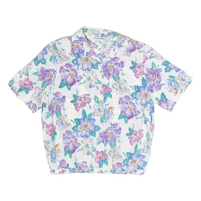 ALFRED DUNNER Femmes Blanc Floral Imprimé Chemise Manche UK 12 Polyester Mélange - Photo 1/4