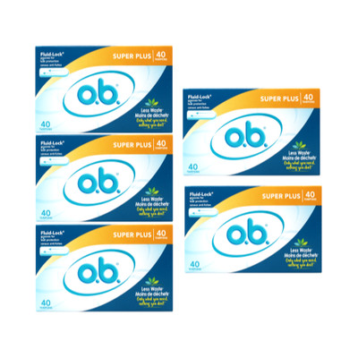 5 Pack O.B. Super Plus Absorbency Tampons Fluid Lock 40 Count Each