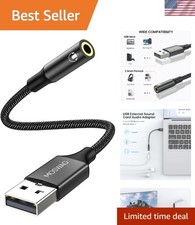 USB to 3.5mm Jack Audio Adapter 0.65Feet/20cm, External Sound Card Support Mi...