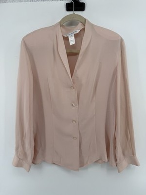 Bill Burns Women Size 14 Button Up Blouse 100% Silk blush Light pink Old Money