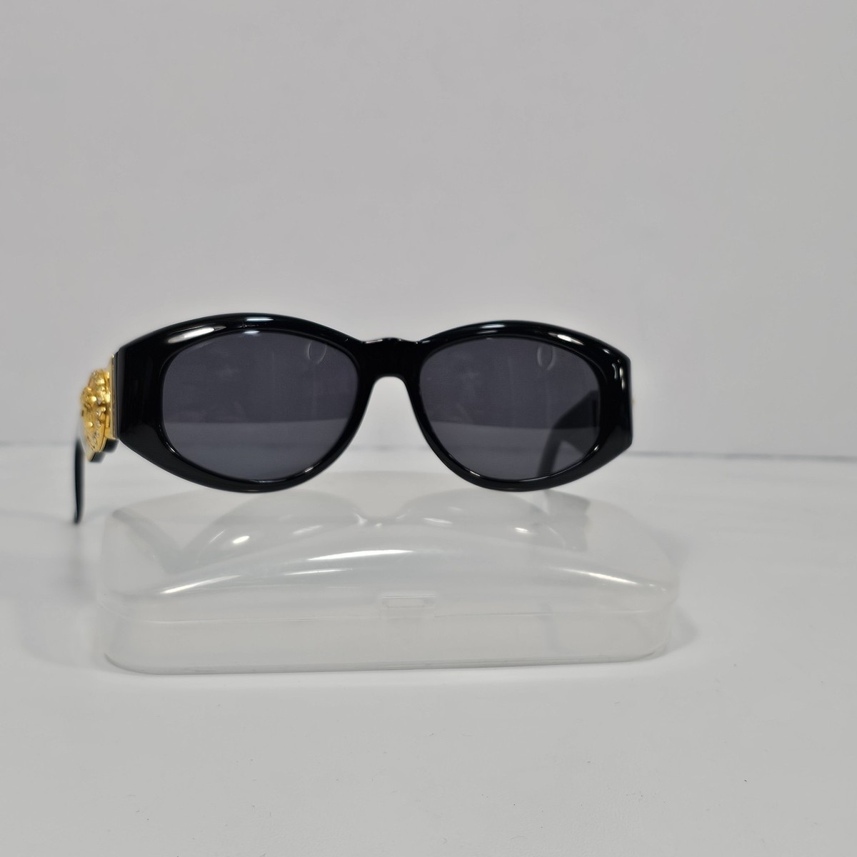 Vintage Gianni Versace 424/C Medusa Rhinestone Black Plastic