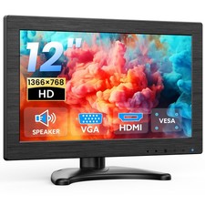 Eyoyo 12" Monitor 1366x768 HD HDMI VGA Built-in Speaker fr CCTV Security/Gaming  