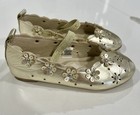 Toddler Girls Golden Ballet Flats Flowers Cutout Silver Stud Detail Size 7