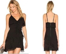 Alice + Olivia Lavinia Black Ruffle Chiffon Mini Dress Size 0 Party