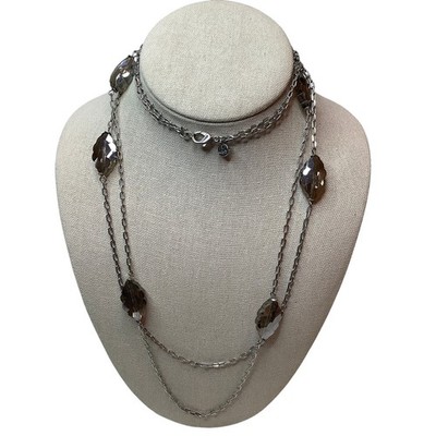 LOFT Silver Tone Multi Strand Faceted Long Station Necklace Statement A7-23