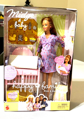 Pregnant Mom Midge & Baby W/Crib 2002 Mattel Barbie Happy Family NIB