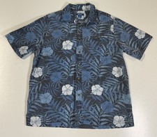 Vintage Puritan Hawaiian Shirt Sz L Blue Floral Tiki Cotton Beach Aloha 90s