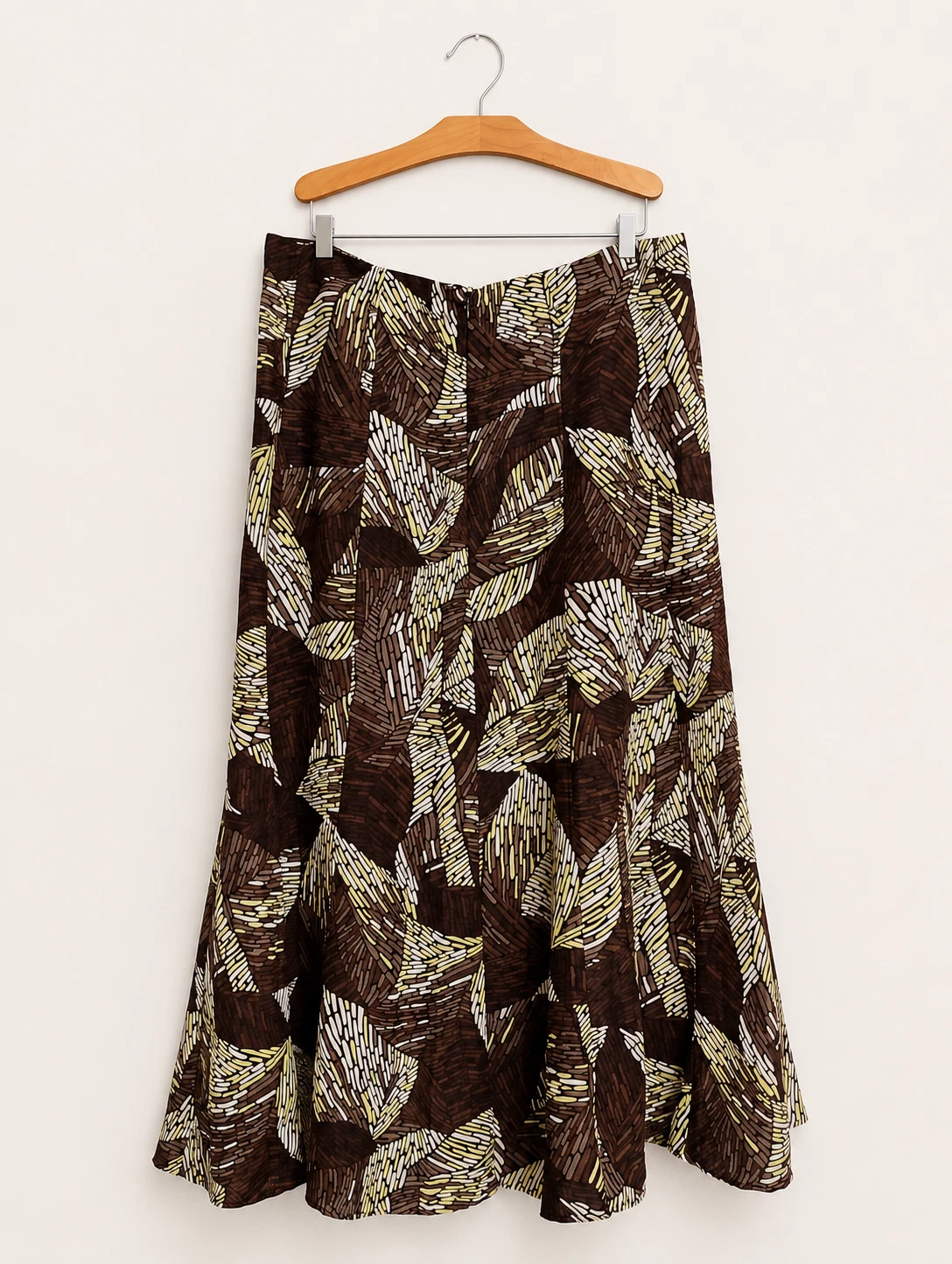 M&S Linen Blend Maxi Skirt size 14 Flare Brown Green Spring Summer Holiday