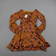 Free People Dress Womens 2 Yellow Floral Morning Light Mini Balloon Sleeve NEW