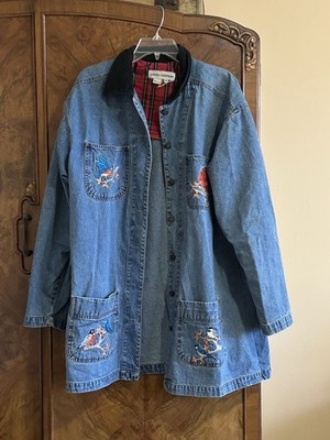 VTG CASEY COLEMAN Embroidered Birds Denim Barn Jacket Chore Coat XL Grandmacore