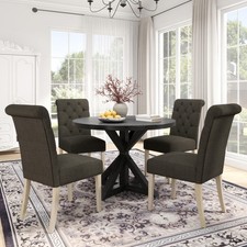 Banff 5-piece Dining Set, Cross-Buck Round Table with 4 Tufted Chairs, Charcoa