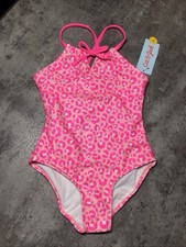 Cat  Jack Girl's One Piece Swimsuit Pink Cut Out Leopard Size XS 4/5