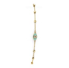 14k Yellow Gold Evil Eye With Gold Beads Adjustable Bracelet 5.5-7.5 Inch
