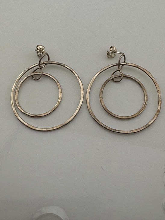 SIGNED STERLING SILVER DOUBLE CIRCLE DROP EARRING… - image 4
