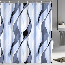 Light Blue Shower Curtain, Modern Abstract Blue and Grey Striped Shower Curta...