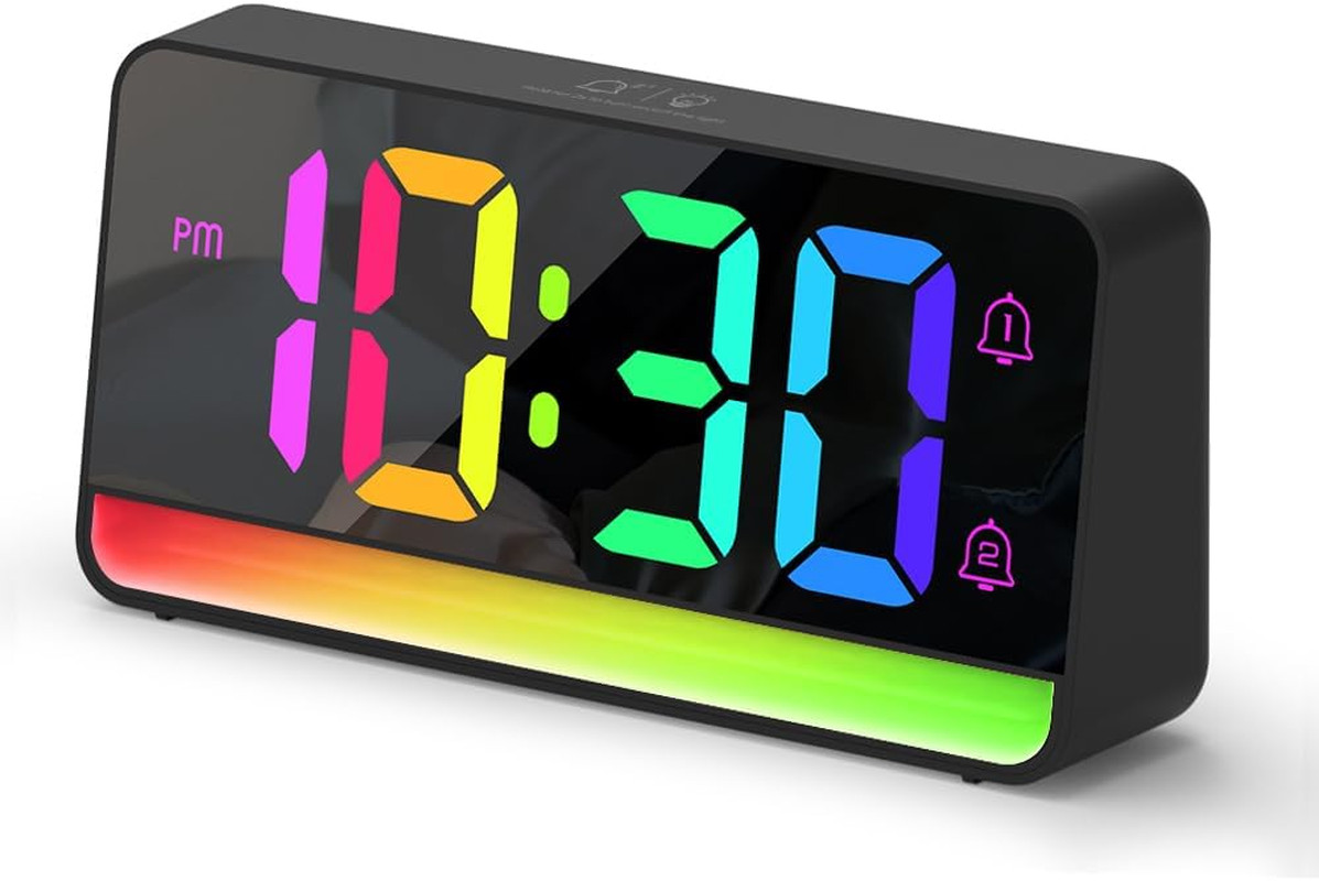 Large RGB Digital Alarm Clock with Dynamic Color Changing Mood Lights, Dual Alar photo