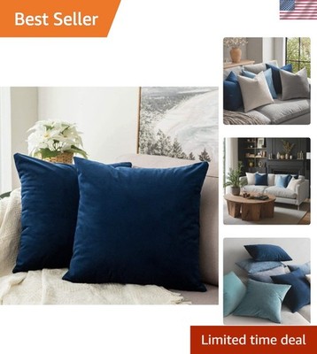 Soft Velvet Decorative Pillows 18x18 - Pack of 2 in Dark Blue for Stylish Living