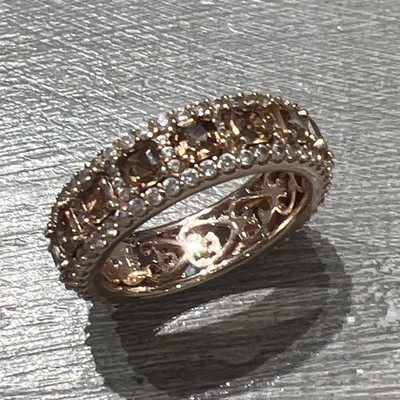 925 Sterlingsilber Rose SUZY LEVIAN CZ Champagner Ewigkeit Band Ring Größe P