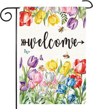 Spring Summer Floral Welcome Garden Flag Tulip Welcome House Flag Double Sided B