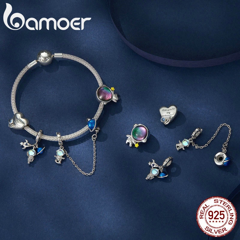Bamoer 925 Sterling Silver Astronaut Theme Moonstone Charm
