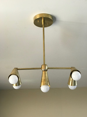 Mid Century Modern Industrial 5 Light Sputnik Chandelier Brass or Ceiling Light